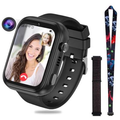 OKYUK 4G Smartwatch für Kinder mit, GPS-Tracker, mehrere Desktop-Stile zur Auswahl, Zwei-Wege-Anrufe, Bildkompetenz, SOS, WLAN, wasserdichter Touchscreen für 4–12 Jungen und Mädchen (Schwarz) von OKYUK