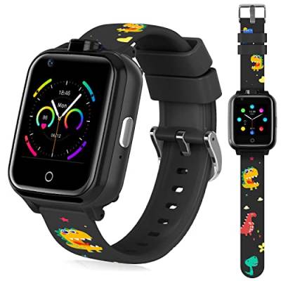 OKYUK 4G Smartwatch für Kinder mit SIM-Karte, GPS-Tracker, mehrere Desktop-Stile zur Auswahl, Zwei-Wege-Anrufe, SOS, WLAN, wasserdichter Touchscreen für 4–12 Jungen und Mädchen (T13 Schwarz) von OKYUK
