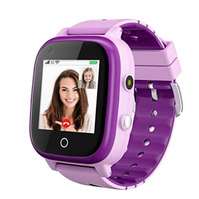 OKYUK 4G Smartwatch für Kinder mit SIM-Karte, GPS-Tracker, mehrere Desktop-Stile zur Auswahl, Zwei-Wege-Anrufe, SOS, WLAN, wasserdichter Touchscreen für 4–12 Jungen und Mädchen (T5 Lila) von OKYUK