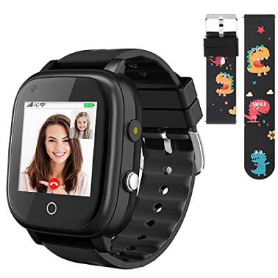 OKYUK 4G Smartwatch für Kinder mit SIM-Karte, GPS-Tracker, mehrere Desktop-Stile zur Auswahl, Zwei-Wege-Anrufe, SOS, WLAN, wasserdichter Touchscreen für 4–12 Jungen und Mädchen (T5 Schwarz) von OKYUK