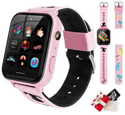 OKYUK Smartwatch für Kinder, wasserdichte Smartwatch mit Kamera für Jungen Mädchen HD-Touchscreen-Uhrentelefon mit Musik-Player, MP3, SOS, Spiele, Taschenlampe für Alter 3-14 Geschenk (Rosa) von OKYUK