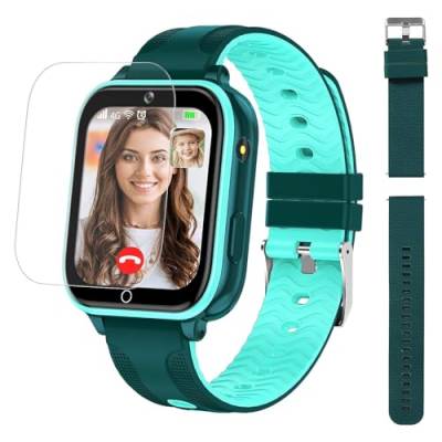 OKYUK T12 Smartwatch Kinder mit GPS und Telefon, 1,69 Zoll-Touchscreen Kinder Smartwatch 4G WiFi Videoanruf Kamera Musik Player Gesichtserkennung Geofence SOS Anti-Lost für Jungen Mädchen (Grün) von OKYUK