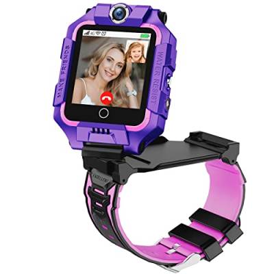 Okyuk 4G Kids Smartwatch, Funny 360° Rotation Screen Dual Camera Smart Watch for Boys Girls, Waterproof, 2-Way Calls, GPS, SOS, Video Calls, Remote Control, Pedometer Multi Function Purple von OKYUK
