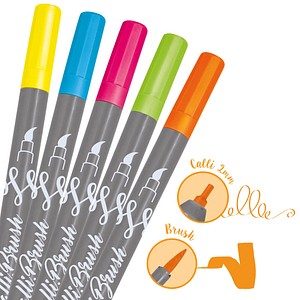 ONLINE® Calli.Brush Double Neon Brush-Pens farbsortiert, 5 St. von ONLINE®