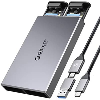 ORICO Dual M.2 NVMe SATA SSD Gehäuse, USB C zu M.2 Adapter für M Key PCIe, B+M Key, B Key 2230/2242/2260/2280 M.2 SSDs, Werkzeuglose M.2 Dockingstation aus Aluminium bis zu 2 x 4 TB SSD-CM2C3-2SN von ORICO