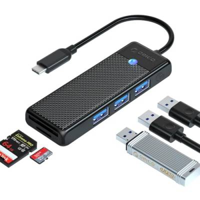 Orico Type-C to 3.0 TF SD Kartenleser 3-Port USB 3.0 Multiplexer Adapter Schwarz von ORICO