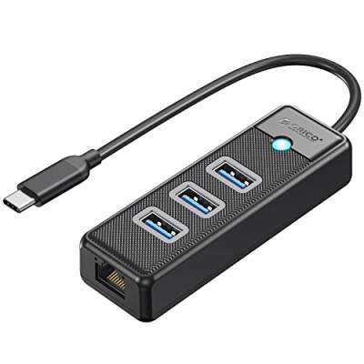 USB C HUB, ORICO 4-in-1 USB C Hub mit RJ45 10/100/1000 Gigabit Ethernet Adapter mit 0.5ft langem Kabel Kompatibel mit Mac OS 10.X und höher, Linux, Android-Schwarz von ORICO