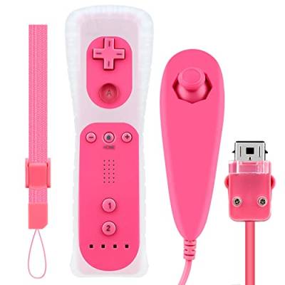 OSTENT Motion Sensor Fernbedienung + Wired Nunchuck Combo kompatibel für Nintendo Wii Konsole Farbe Pink von OSTENT