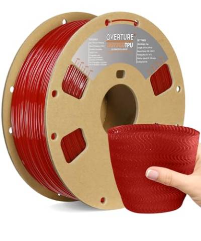 OVERTURE Hochgeschwindigkeits TPU Filament 1.75mm, flexibler TPU-Rollenverbrauch,95A Spule 1kg (2.2lbs), Maßgenauigkeit +/-0.03 mm, für 3D-Drucker (Transparentes Rot) von OVERTURE
