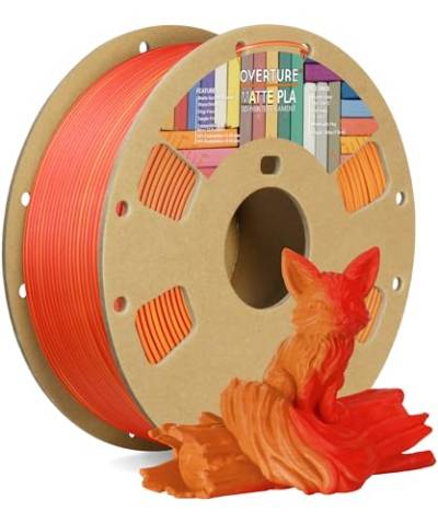 OVERTURE Matte PLA Filament 1.75mm, Matte PLA Rolle 1kg Spule (2.2lbs), Dimensionale Präzision +/-0.03 mm, für 3D Drucker (Matte Orange-Rot) von OVERTURE