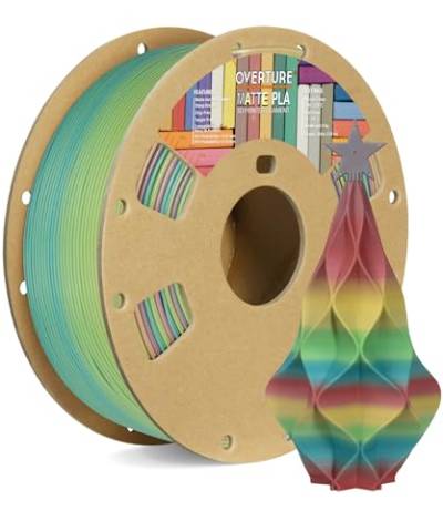 OVERTURE Matte Regenbogen PLA Filament 1.75m, Matte PLA Rolle 1kg Spule (2.2lbs), Maßgenauigkeit +/-0.03 mm, für 3D Drucker (Matte Regenbogen) von OVERTURE