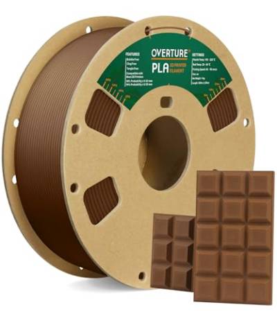 OVERTURE PLA Filament 1,75 mm, Spule mit 1 kg (2,2 lbs), Maßgenauigkeit +/- 0,05 mm (Schokolade) von OVERTURE