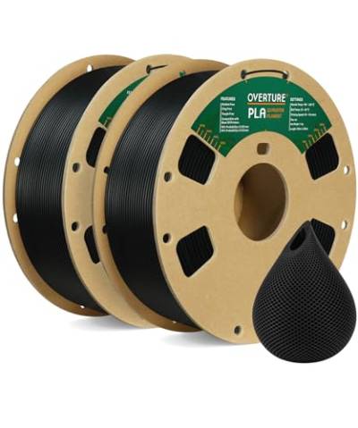 OVERTURE PLA Filament 1.75mm, 2kg Spule(4.4lbs), Maßgenauigkeit +/- 0.03mm, für 3D Drucker (Schwarz 2-Pack) von OVERTURE