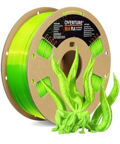OVERTURE Silk PLA PLA Filament, 1,75 mm Verbrauch, 1 kg Filament (2,2 lbs), Maßgenauigkeit 99% Wahrscheinlichkeit +/- 0,03 mm, für 3D-Drucker (Neon Green Silk) von OVERTURE