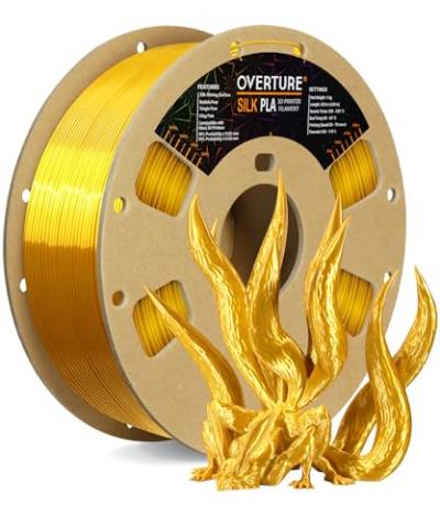 OVERTURE Silk PLA PLA-Filament, 1,75 mm Verbrauch, 1 kg Filament (2,2 lbs), Maßgenauigkeit 99% Wahrscheinlichkeit +/- 0,03 mm, für 3D-Drucker (Silk Gold) von OVERTURE
