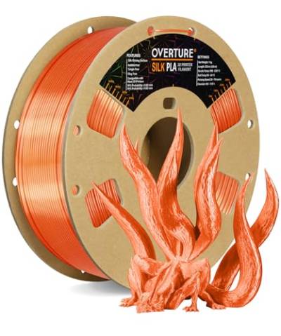 OVERTURE Silk PLA PLA-Filament, 1,75 mm Verbrauch, 1 kg Filament (2,2 lbs), Maßgenauigkeit 99% Wahrscheinlichkeit +/- 0,03 mm, für 3D-Drucker (Silk Orange) von OVERTURE