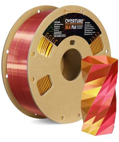OVERTURE Silk PLA Zweifarbig Filament 1.75mm für 3D Drucker, 1kg Spule (2.2lbs), Maßgenauigkeit +/- 0.03mm 3D Drucker Filament (Silk Rot-Gold) von OVERTURE