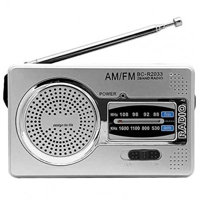 OcioDual Tragbarer Mini Radio BC-R2033 Taschenradio Reiseradio FM/AM Radio Design Antenne Empfanger Lautsprecher 3.5mm Klinke Grau von OcioDual