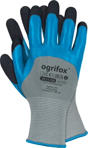 Ogrifox OX-BLUTON Latexhandschuhe, Schutzhandschuhe, Arbeitshandschuhe Ox.11.158, Grau-Blau-Schwarz, 8 Größe, 120 Paar von Ogrifox