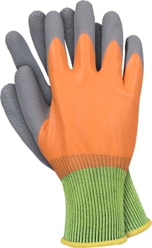 Ogrifox OX-ORANGE Polyesterhandschuhe beschichtet mit glattem, fluoreszierendem orangefarbenem Latex, Schutzhandschuhe, Arbeitshandschuhe, Gartenhandschuhe, OX.11.584, Orange-Gelb-Grau, Größe 8, 72 von Ogrifox