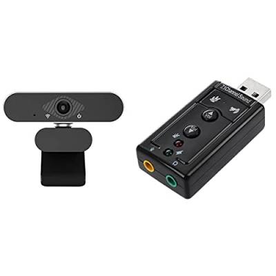 Oikabio Externer 7.1-Kanal-USB-Soundkarten-Audio-Adapter mit 1080P Webcam mit Mikrofon 60fps Webcams von Oikabio