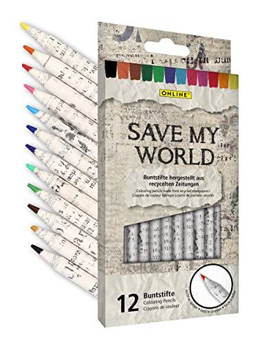 ONLINE 12x Buntstifte Set aus recyceltem Zeitungspapier I umweltfreundliche Malstifte I Stifte-Set zum Zeichnen, Malen, Skizzieren, Schreiben I für Kinder, Schule, Erwachsene von Online