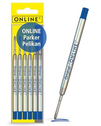ONLINE Schreibgeräte 6 Kugelschreiberminen blau, G2-Format Strichstärke M, (SWISS MADE), passend für: Parker, Pelikan, Faber-Castell etc, extrem hochwertig & langlebig, Standard Kugelschreiber Minen von Online