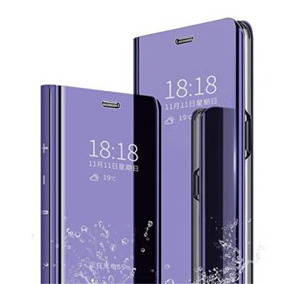 MLOTECH Hülle für Huawei Honor 8X Handyhülle + Gehärtetes Glas schutzfolie Flip Transluzent View Miroir Spiegel Standfunktion Smart Cover -Lila blau von Onpro