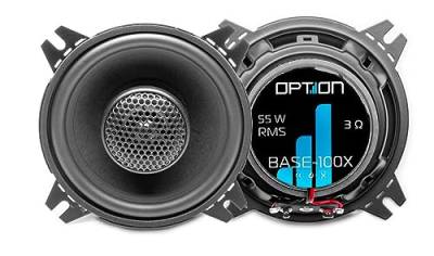 Option BASE-100X - 2-Wege 10cm Koaxial Lautsprecher-System - 3 Ohm, 84dB, 55 Watt RMS - 1 Paar Auto-Lautsprecher von Option
