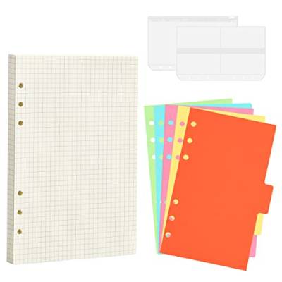 A5 Papier Nachfüllpapier Set, A5 Nachfüllbare Refill Paper 80 Blätter Linierte Nachfülleinlagen für 6 Ring Binder Notizbuch mit 5 Trennblätter, 2 Umschlägbeutel für Notizbuch, Tagbuch, Malerei (Set) von Orenge