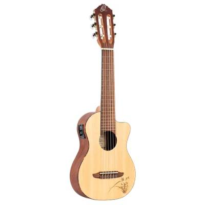 Ortega Guitars Guitarlele elektro-akustische Reisegitarre - Mini/Travel Series - 6 Saiten - Fichtendecke mit lasergaviertem Motiv (RGL5CE) von Ortega Guitars