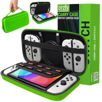 Orzly Tragetasche Kompatibel mit Nintendo Switch und New Switch OLED-Konsole - Grun schützende Hülle, Harte tragbare Reisetasche mit Taschen für Zubehör und Spiele von Orzly
