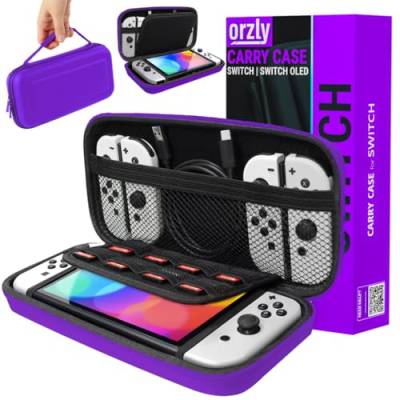 Orzly Tragetasche kompatibel mit Nintendo Switch – Aufbewahrungstasche / - Hartschalen Case/Cover/Hülle/Schutzhülle für die Verwendung mit der Nintendo Switch Konsole & Accesoires in LILA von Orzly