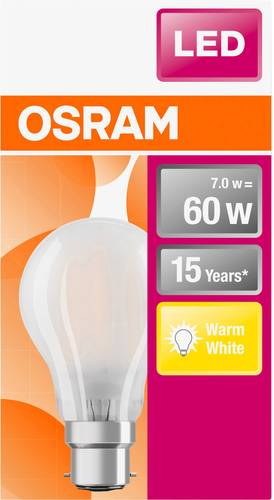 OSRAM 4058075114913 LED EEK E (A - G) B22d Glühlampenform 6.5W = 60W Warmweiß (Ø x L) 60.0mm x 10 von Osram