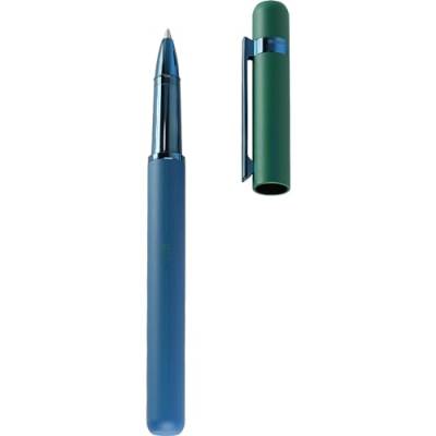 Otto Hutt Design 03 Tintenroller Blau-Grün, mit Schaft und Kappe matt aus Messing, Beschlagteile blau anodisiert, 009-11678 von Otto Hutt