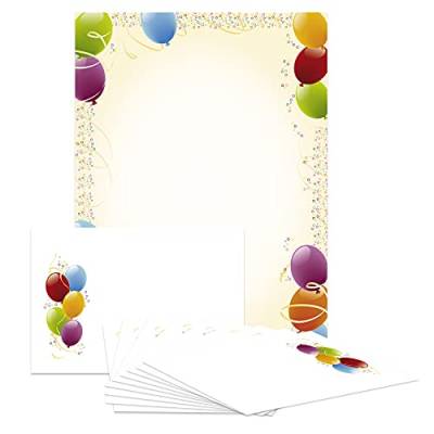 Briefpapier-Set Luftballons, DS107, 10 Blatt DIN A4, 10 Umschläge B6, Briefpapier, Schreibpapier, Set, Geburtstag, Einladung, Brief, Kinderpapier von PAPIERSACHSE.DE