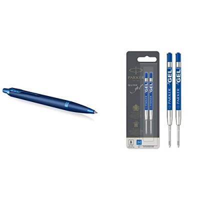 PARKER IM Monochrome Kugelschreiber | blaue Tinte | Oberfläche und Zierteile in Blau | medium Spitze | Geschenkbox & Gelstifteminen | mittlere Schreibspitze (0,7 mm) | blaue QUINK Tinte | 2 Stück von PARKER
