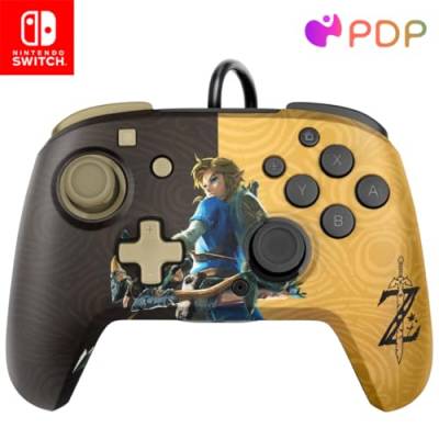 PDP Gaming Faceoff Deluxe+ verkabelt Switch Pro Controller - Zelda Breath of the Wild - Link - Gold / schwarz - Official Licensed Nintendo - Customizable buttons and paddles - Ergonomic Controllers von PDP
