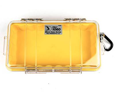 PELI 1060-027-100E Micro Case-Schützt Empfindliche Ausrüstung, IP67 Wasserdicht, 1,3L Volumen, Transparent/Gelbe Gummieinlage von PELI