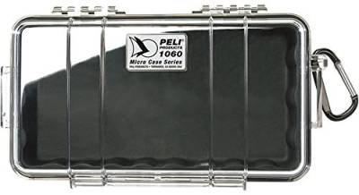 PELI 1060 Schützendes Micro Case für Kleine Gegenstände, Wasser- und Staubdicht, IP67-Zertifiziert, 1,3L Volumen, Hergestellt in den USA, Transparent/ Schwarze Gummieinlage von PELI