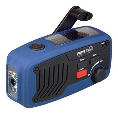 POWERplus Panther Hybrid Solar/Dynamo Kurbel/USB aufladbare 5 in 1 FM Scan Radio LED Taschenlamp Alarm Notfalllader Blau/Schwarz von POWER plus