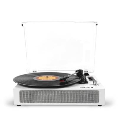 PRIXTON - Studio Vintage-Vinyl-Plattenspieler - Vinyl-Player & Konverter über Bluetooth, USB, SD, Radio - 2 eingebaute Lautsprecher - Anti-Staub-Deckel (Weiß) von PRIXTON