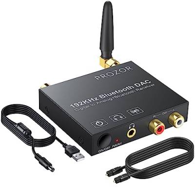PROZOR 192kHz DAC Digital zu Analog Audio Konverter mit Bluetooth 5.0 Empfänger Digital Koaxial Toslink zu Analog Stereo L/R RCA 3.5mm Audio Adapter Toslink Optisch zu 3.5mm mit ON/OFF Schalter von PROZOR