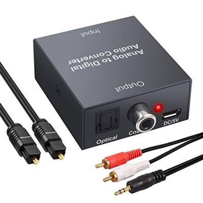 PROZOR Analog zu Digital Audio Konverter RCA L/R 3,5 mm AUX zu Digital Koaxial Toslink Optischer Audio Adapter mit optischem Kabel für PS3, Xbox Blu-ray Player, HD DVD, AV Amp von PROZOR
