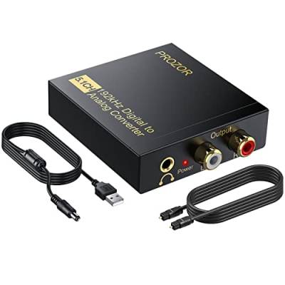 PROZOR DA Wandler 192kHz Digital Analog Konverter 5.1CH Optischer Cinch-Konverter mit magnetischem Ring Netzkabel, Digital Toslink SPDIF auf Analog L/R RCA 3,5mm Adapter für HDTV Blu-Ray DVD PS3 PS4 von PROZOR