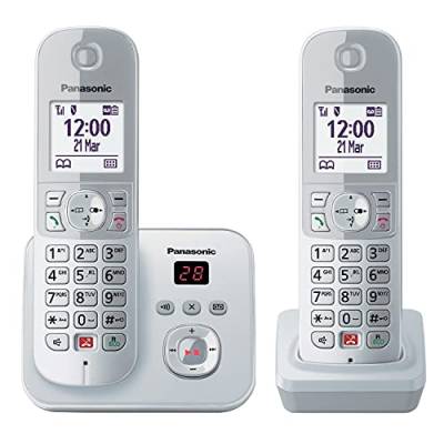 Panasonic KX-TG6862GS Schnurlostelefon mit 2 Mobilteilen und Anrufbeantworter (Bis zu 1.000 Telefonnummern sperren, übersichtliche Schriftgröße, lauter Hörer, Voll-Duplex Freisprechen) perl-silber von Panasonic
