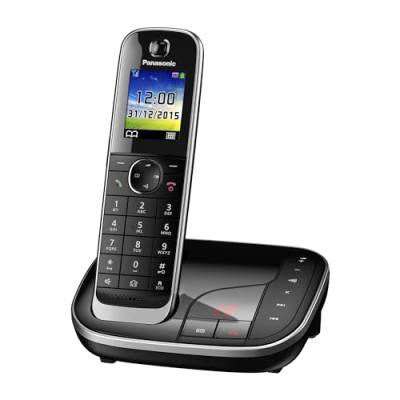 Panasonic KX-TGJ320GB Schnurlostelefon mit Anrufbeantworter, Freisprecheinrichtung, Farb-LCD, DECT-Sicherheit, Strahlungsarm, langlebiger Akku, Schwarz von Panasonic