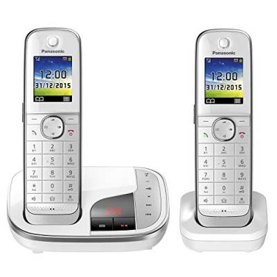 Panasonic KX-TGJ322GW Familien-Telefon mit Anrufbeantworter (schnurloses Telefon DUO, strahlungsarm, Anrufschutz, DECT Basistation) Schwarz/Weiss von Panasonic