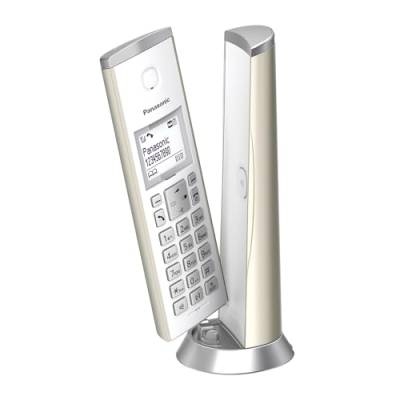 Panasonic KX-TGK220GN Design-Schnurlostelefon mit Anrufbeantworter, Station & Hörer, Freisprecheinrichtung, weißes LCD, Blockierung störender Anrufe, Hörer-Magnet, Champagnergold von Panasonic