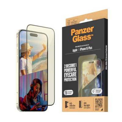 PanzerGlass™ Anti-Reflexions- und Anti-Blaulicht-Schutz für das Apple iPhone 15 Plus, Schützen Sie Ihre Augen, Schützen Sie Ihr Telefon - Hüllenfreundlicher Vollbildschutz mit Montagehilfe von Panzer Glass
